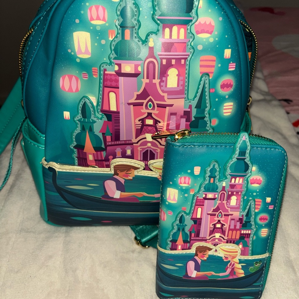 LoungeFly Tangled Castle Backpack and Wallet Set
